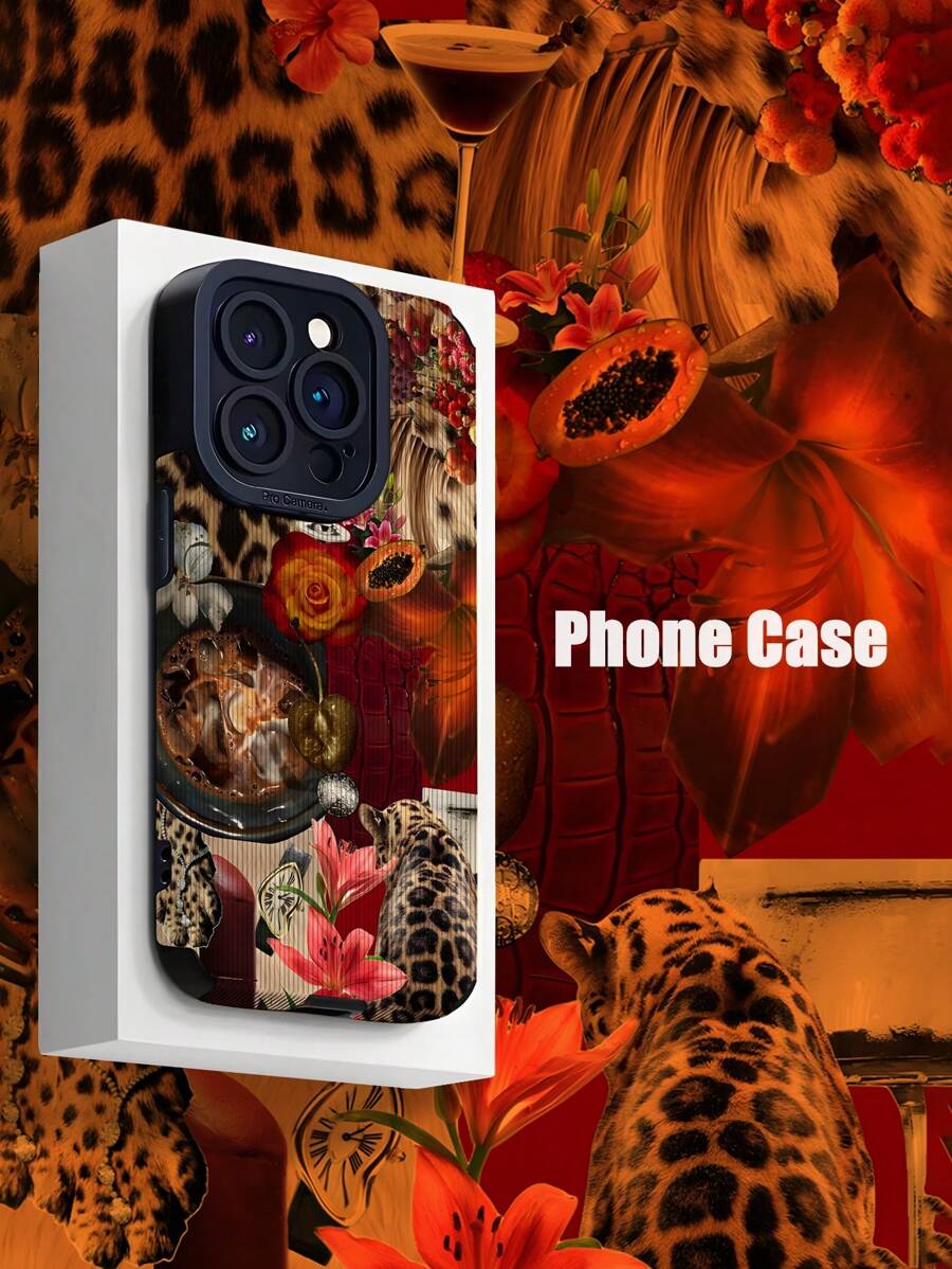 1pc Summer Leopard Print & Floral Soft Silicone Shockproof Phone Case Compatible With Iphone & Samsung - Multicolor - View 1