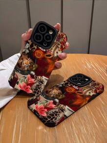 1pc Summer Leopard Print & Floral Soft Silicone Shockproof Phone Case Compatible With Iphone & Samsung - Multicolor - View 3
