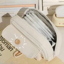 簡約棉繩扣大容量收納拉鍊筆袋,創意diy學生用品文具 - 粉色 - 查看 8