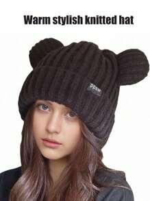Cappello lavorato a maglia a forma di orsetto, stile 2024, spesso e caldo, antivento, cartone animato, carino, casual, in poliestere, con design a lettere e animali, adatto per l'autunno e l'inverno, Ognissanti - cappello - Visualizzare 8
