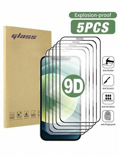 5pcs Scratch Resistance Tempered Film Transparent Toughened Glass HD Phone Screen Protector Compatible With Apple Phone Models Including Apple Iphone 16 16 Plus 16 Pro 16 Pro Max 15PROMAX 15 15PRO 14,13,12,11, Xr, Xs, X, 7,8 Explosion-Proof Shatterproof Scratch Proof And Waterproof Glass Phone Toughened Film