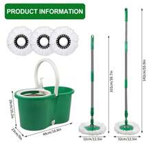 Spin Mop And Bucket With Wringer Set, 360° Mop And Bucket System With 3 Microfiber Mop Refills And 61" Extended Handle For Floor Cleaning