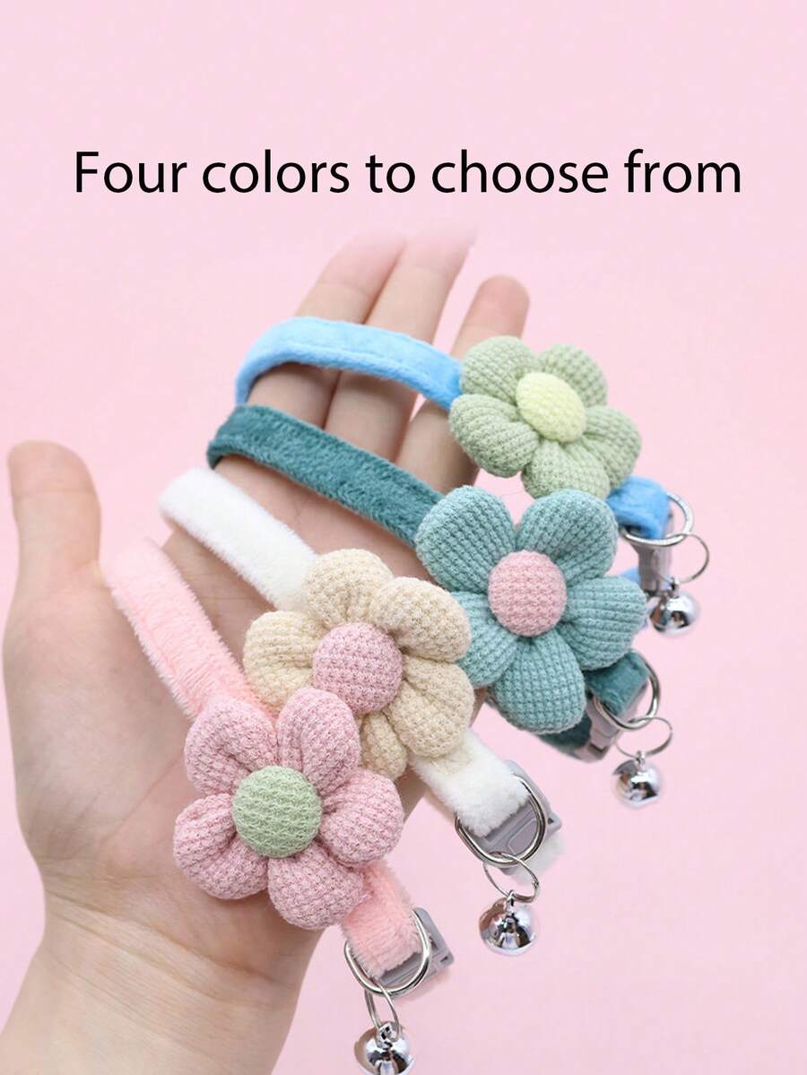 1 chiếc vòng cổ bằng polyester dệt kim hình chuông hoa dễ thương với bốn màu sắc tùy chọn và dây chuyền mèo hoa ba chiều mềm mại và thoải mái có thể điều chỉnh theo nhiều kích cỡ khác nhau để phát hiện vị trí của mèo bất cứ lúc nào - Nhiều màu - Xem 1