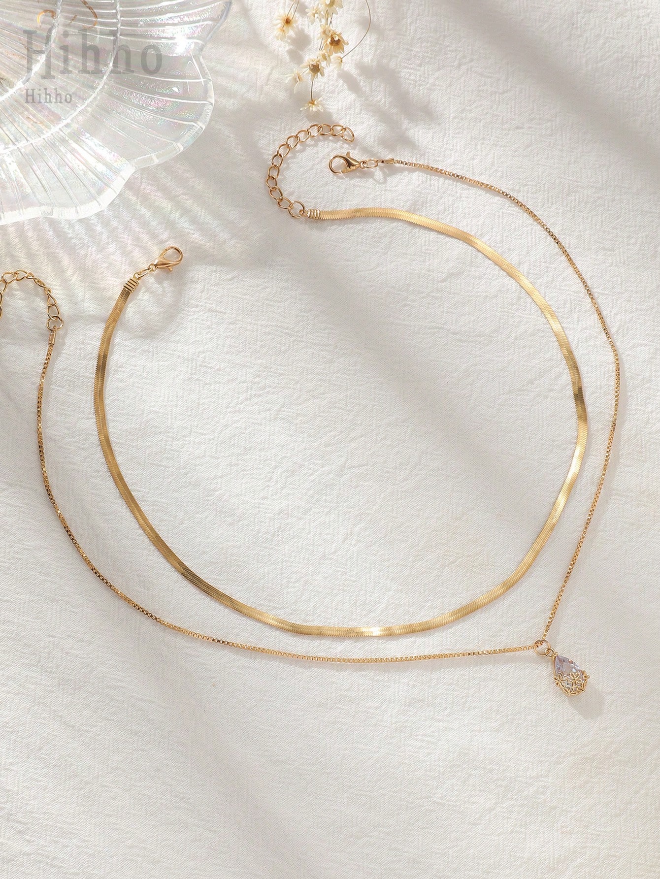 Hihho قلادة رفيعة ذات طبقتين مزدوجة معلقة بحجر الك...