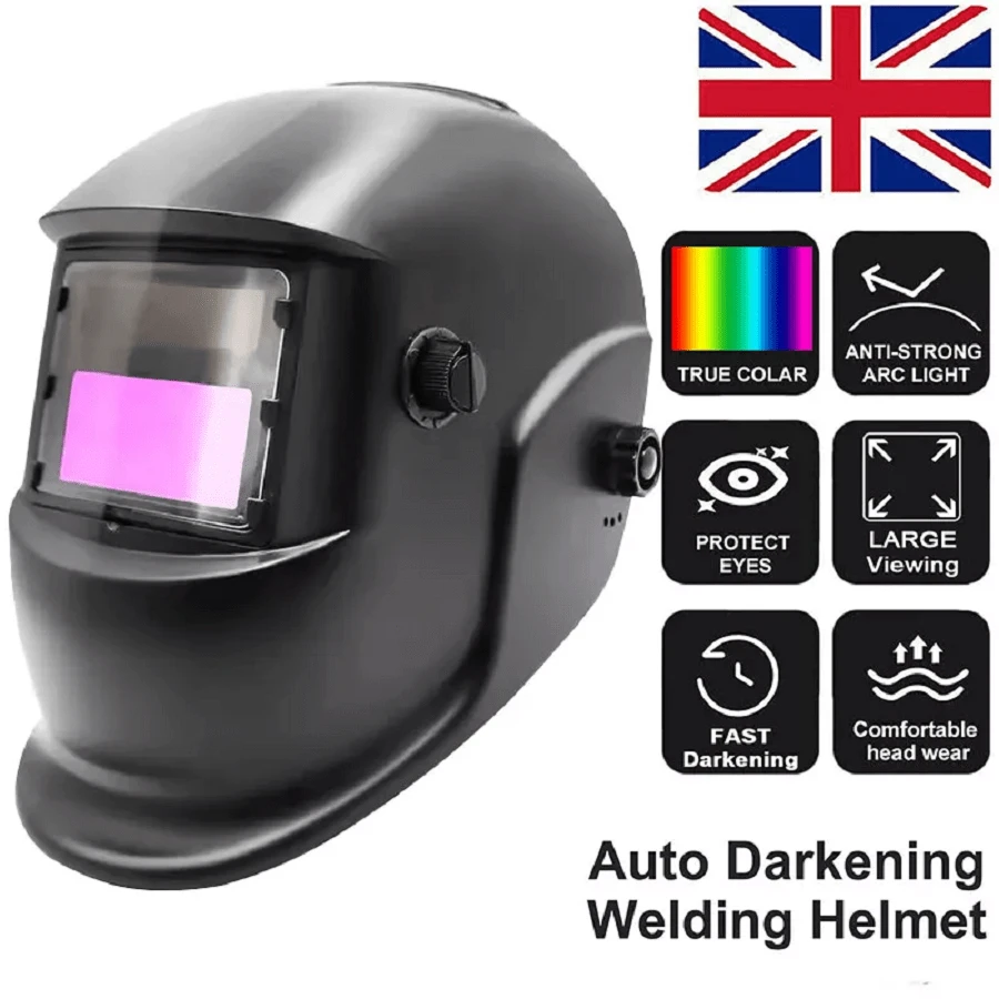 Auto Darkening Welding Mask Helmet Solar Powered Welders ARC TIG MIG Grinding UK - Black - View 1