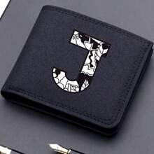 1pc Men's 26 Letters Printing Canvas Short Wallet Initial Name Double Fold Wallet Business Casual Short Wallet With Card Slots Wallet Small Card Case Gifts For Men Wallet Purse Wallet Small Wallet Men Wallet Leather - Black - View 28