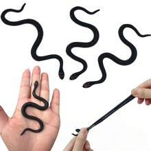 Set de 5 piezas/10 piezas/20 piezas de juguetes de serpiente de goma realista en agua, broma, accesorio DIY - Negro - Ver 8