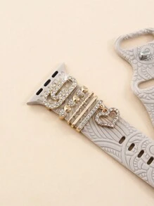 5pcs Luxurious Rhinestone Alloy Band Clasp, Hollow Heart Shaped Pendants, Silicone Watch Band Accessories (Watch Band Not Included) Valentines