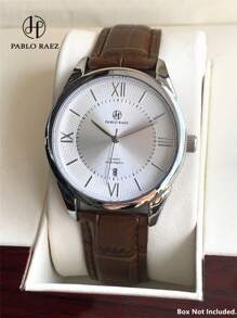 Pablo Raez 1 pièce Montre bijou simple pour homme, accessoires d'été vintage de plage, montre-bracelet décontractée à la mode, bracelet en maille d'acier inoxydable argent IPS anti-ternissement, boîtier de luxe microfibre doux et confortable noir ou marron, avec échelle de barres