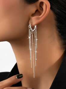 1pair Luxury Chain Metal Tassel Drop Earrings For Women Wedding Dresses Jewelry Valentine's Day Gift Elegant Party Halloween
