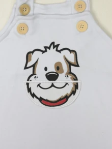 BOY Overalls Baby Romper With Animated Print 100% Cotton - White - View 3