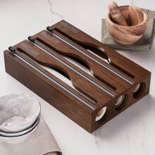 1pc Bamboo Plastic Wrap Dispenser, Kitchen Organiser, Aluminum Foil And Plastic Wrap Storage Box, Suitable For Kitchen(Khaki)