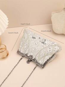 Glitter Bling,Shiny Glamorous,Elegant Sequin & Faux Pearl Decor Chain Evening Bag Dinner Bag For Party Girl,Woman,For Female Perfect for Party,Wedding,Prom,Dinner/Banquet,For Cocktail Best gift for women - Silver - View 7