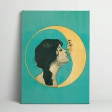 1入復古藝術畫布海報，女子與新月黃月光接吻畫布油畫，古董牆藝術畫布海報，浴室臥室辦公室客廳家居牆壁裝飾油畫，不包含畫框 - 彩色 - 查看 14