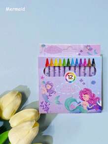 12 piezas, Set de 12 colores de mini crayones de estilo de dibujos animados, crayones para estudiantes, pinceles para pintar, pasteles de aceite, de vuelta a la escuela