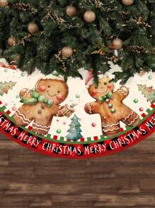1pc Christmas Tree Skirt, Vintage Gingerbread Man Design, Suitable For Christmas Tree And Table Decor - Multicolor - View 3