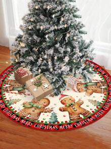 1pc Christmas Tree Skirt, Vintage Gingerbread Man Design, Suitable For Christmas Tree And Table Decor - Multicolor - View 2