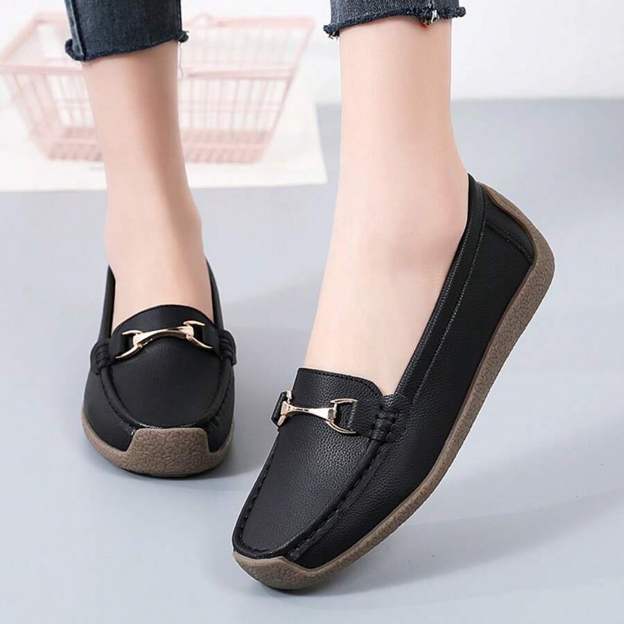 Neue Mokassins für Damen im Herbst und Winter, bequeme flache Lässig Schuhe für Schwangere, Softsohlenschuhe, Große Größen 3,5-10 - Schwarz - Übersicht 1
