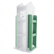 Bookcase 360° Rotating Bookshelf Multifunctional Bookcase Solid Wood 4 Tiers Home Design Corner Bookshelf For Kids Suitable For Living Room And Children's Library - 綠色 - 查看 2