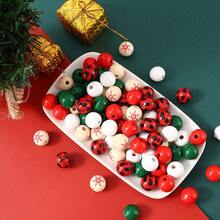 20/50 件 16 毫米圣诞木珠红色绿色水牛格子，冬季金色银色白色雪花图案木质抛光隔珠，彩色木珠适用于圣诞派对节日 DIY 乡村农舍分层托盘家居装饰工艺品花环珠宝制作 - 彩色 - 查看 9