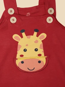 BOY Overalls Baby Romper With Animated Print 100% Cotton - Đỏ - Xem 3