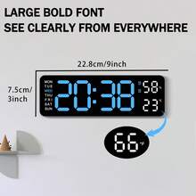 Digital Wall Clock Large Display, 9" LED Wall Clocks For Living Room Decor, Digital Clock With Temperature/DST/Auto-Dimming/Humidity/Snooze - 12/24H, Silent Digital Clocks For Seniors Kids - Green - View 4