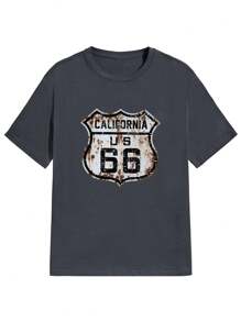 Plus Size Men's Casual Letter Print Round Neck Short Sleeve T-Shirt,Graphic Tee - Grey - View 3