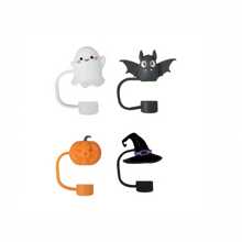 Set de 4 fundas de silicona para pajitas de fiesta de Halloween - 10mm/0.39in, diseños lindos de fantasma, murciélago, sombrero de bruja, calabaza - Ajuste para pajitas de 10mm - Reutilizables y duraderas