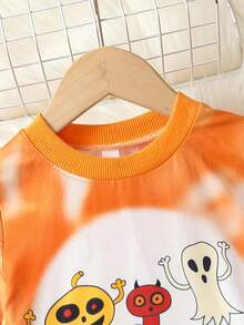 Kids Unisex Seasonal Ghost Face Print Long Sleeve Set - Yellow - View 3