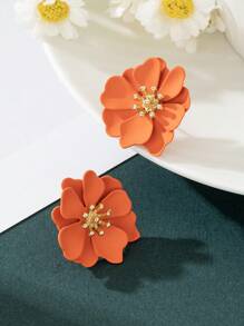 1 对时尚假日风格橙色花朵喷漆耳环，适合女士 - 查看 4