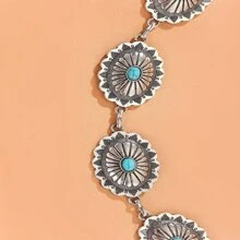 Dây thắt lưng chạm khắc hình bầu dục cổ điển, Dây thắt lưng kim loại bạc Bohemian dành cho nữ, Dây thắt lưng Kangqiao cổ điển, Trang sức cơ thể trang trọng có thể điều chỉnh cho Halloween mùa thu, Mùa thu, Halloween - Bạc - Xem 4