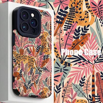 1 chiếc ốp lưng điện thoại chống rơi cổ điển họa tiết da báo màu hồng nhạt, tương thích với Apple, chống nước, chống sốc và chống trầy xước.