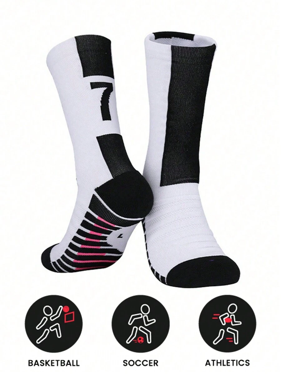 Tất thể thao đáy khăn dày ngoài trời thể thao thích hợp cho bóng đá, bóng rổ, đạp xe, chạy bộ với tất ống cao, số và đế chống trượt - Nhiều màu - Xem 1