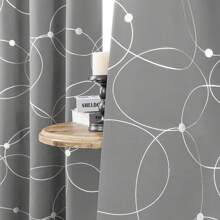 Pack Of 2 Blackout Curtains Grommet Thermal Insulated Room Darkening Window Curtains With Circle And Dots Foil Printed For Bedroom
