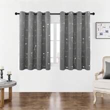 Pack Of 2 Blackout Curtains Grommet Thermal Insulated Room Darkening Window Curtains With Circle And Dots Foil Printed For Bedroom