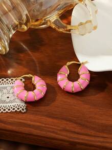 1 Pair 18K Plated Stainless Steel Dopamine Candy Color Segment Dangle Earrings For Women, French Fashionable Ins Style Suitable For Party, Dates, Work