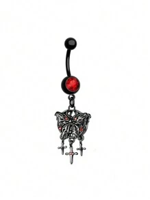 1 pièce Anneau de nombril décoratif en forme de chauve-souris avec pierres strass, araignée en web et crâne pour l'Halloween, pour femmes, bijoux de corps de nombril