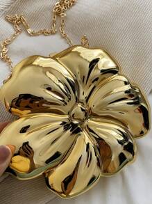 Women's Elegant Mini Flower Shaped Chain Crossbody Bag, Metallic Y2K Style Theme Party Shoulder Bag, Fashionable Novelty Shaped Bags, Versatile Small Mobile Phone Key Coin Purse, Portable Outdoor Travel Vacation Cosmetic Bags, Exquisite Floral Bag For Women