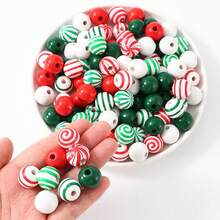 20/50 件 16 毫米圣诞木珠红色绿色水牛格子，冬季金色银色白色雪花图案木质抛光隔珠，彩色木珠适用于圣诞派对节日 DIY 乡村农舍分层托盘家居装饰工艺品花环珠宝制作 - 彩色 - 查看 2