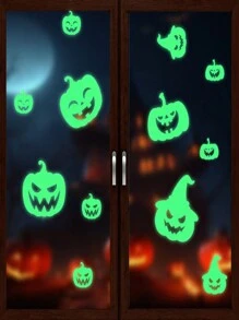 1pc New PVC Night Luminous Pumpkin Head Wall Sticker, Self-Adhesive Glow In The Dark Bat Decor - Multicolor - View 7