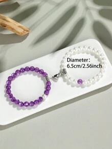 2pcs Classic Heart Magnetic Clasp Bracelet Set, Turquoise Represents Luck & Success, Crystal Energy Stone Bracelet, Friendship/Couple Valentine's Gift, Daily Accessory, 8mm Beads Crystal Bracelet Set - Multicolor - View 25