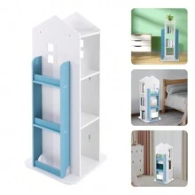 Bookcase 360° Rotating Bookshelf Multifunctional Bookcase Solid Wood 4 Tiers Home Design Corner Bookshelf For Kids Suitable For Living Room And Children's Library - 藍色 - 查看 3