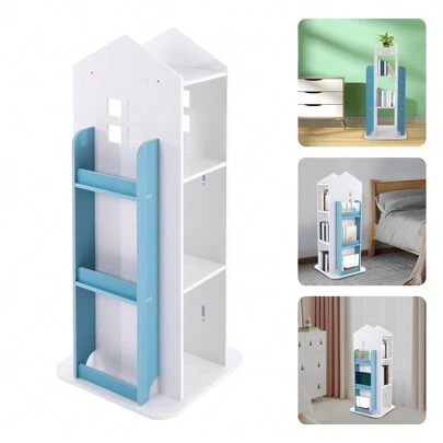 Bookcase 360° Rotating Bookshelf Multifunctional Bookcase Solid Wood 4 Tiers Home Design Corner Bookshelf For Kids Suitable For Living Room And Children's Library