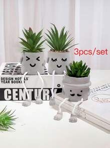 Bộ 3 chậu cây nhân tạo, cây mọng nước mô phỏng với chậu gốm trang trí nhà cửa cho tiệc cưới lễ hội - màu xanh lá - Xem 1