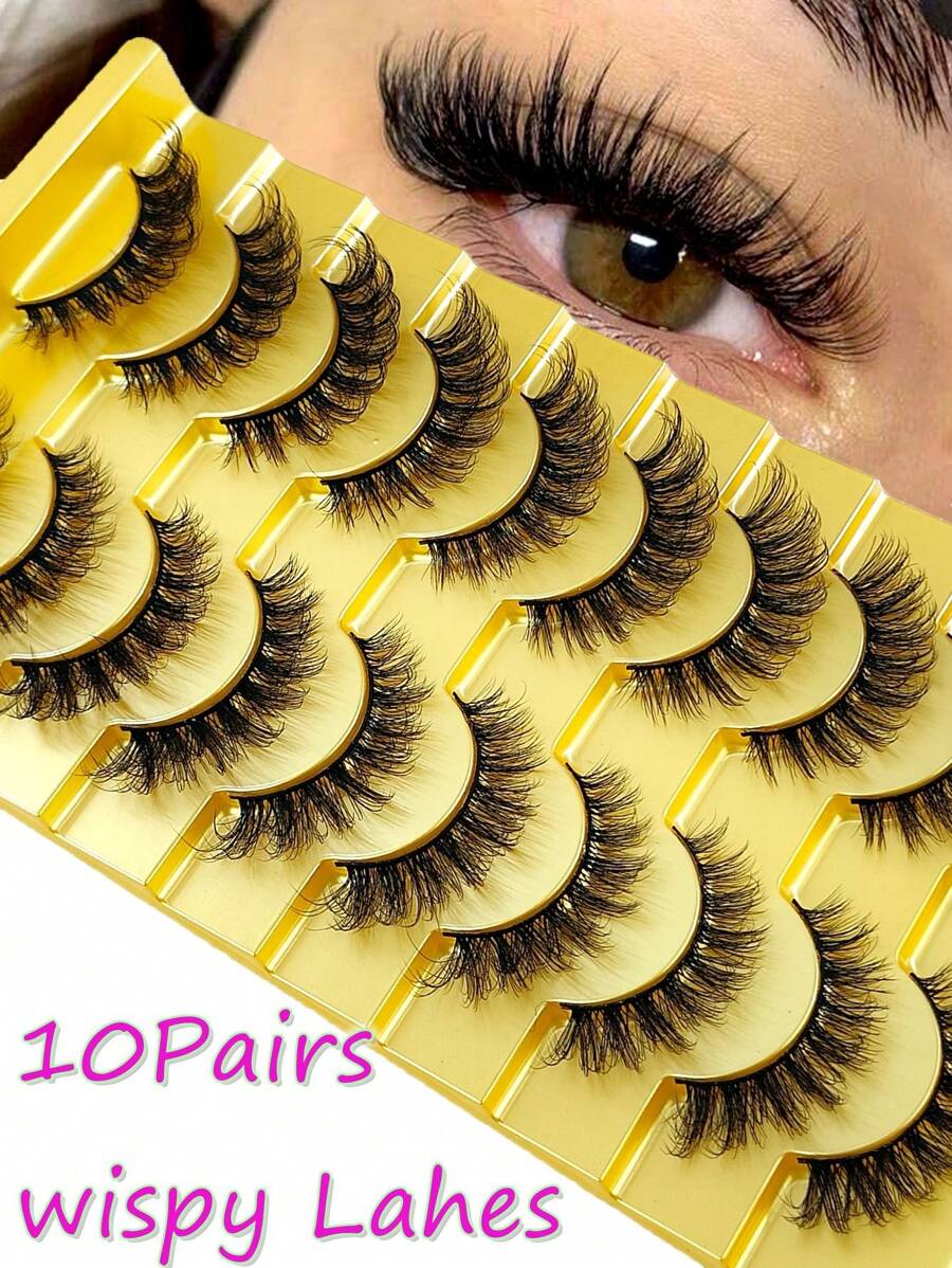 10对5D水貂毛假睫毛，交叉浓密自然款假睫毛条