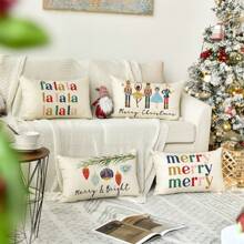 4 件套胡桃夹子枕套，冬季假日派对靠垫套，软垫沙发，单面，无枕头圣诞节圣诞装饰圣诞装饰品圣诞装饰