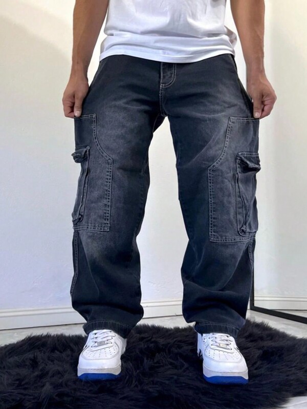 1pc Men's Loose Fit Ombre Grey Denim Jeans