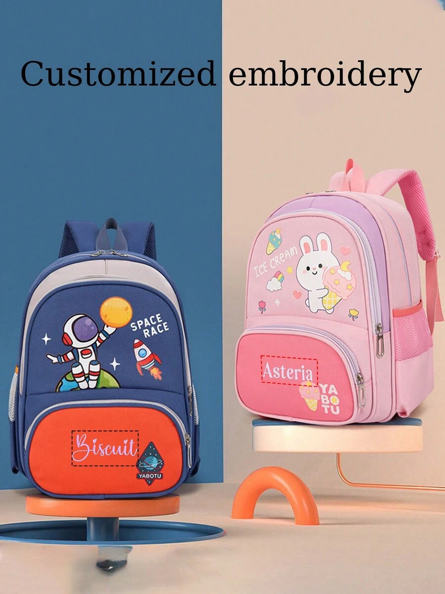 Customized Embroidery Exclusive To Your Name Backpack Spine Protection Rabbit Super Cute Backpack Student Commuting Bag Cute Cartoon Bag Multifunctional Storage Bag