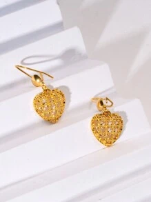 2 件镂空心形耳环，24K 镀金，DIY 心形设计，送给女朋友、妻子、朋友、家人、日常穿着和节日情人节、妈妈、母亲、母亲节、礼物 - 金黃色 - 查看 1