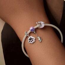 bamoer 1 PC 925 Sterling Silver Cute Cat Star Pendant Flying Balloon Cat Pet Paws Charms Beads Fit Women Girl DIY Bracelet Fine Jewelry